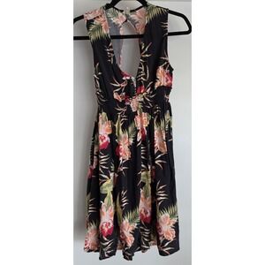 Roxy Women's Sleeveless Dress S Floral Black Sundress Back Cutout Lightweight